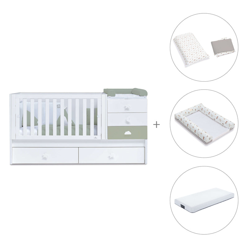 Lettino trasformabile 70x140 cm bianco/verde-oliva · Sero Bubble Erba K554-M7756