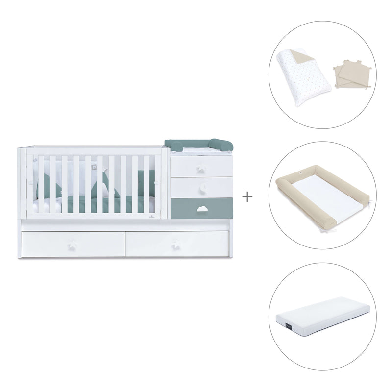 Lettino trasformabile 70x140 cm bianco/eucalipto · Sero Bubble Eucalyptus K554-M7757