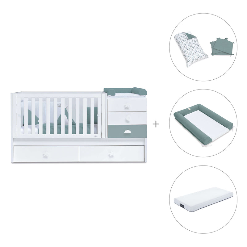 Lettino trasformabile 70x140 cm bianco/eucalipto · Sero Bubble Eucalyptus K554-M7757