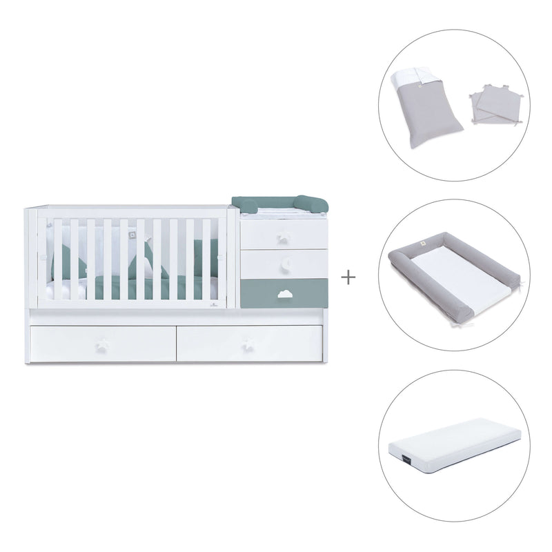 Lettino trasformabile 70x140 cm bianco/eucalipto · Sero Bubble Eucalyptus K554-M7757