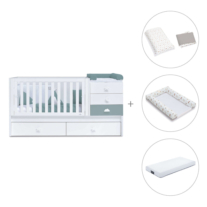 Lettino trasformabile 70x140 cm bianco/eucalipto · Sero Bubble Eucalyptus K554-M7757