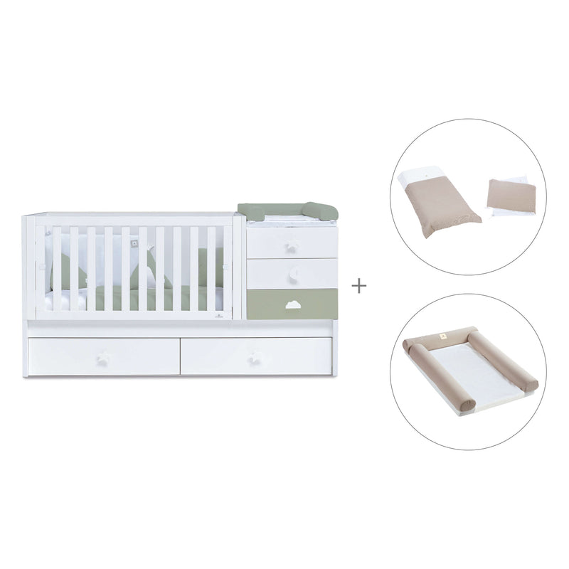 Lettino trasformabile 70x140 cm bianco/verde-oliva · Sero Bubble Erba K554-M7756