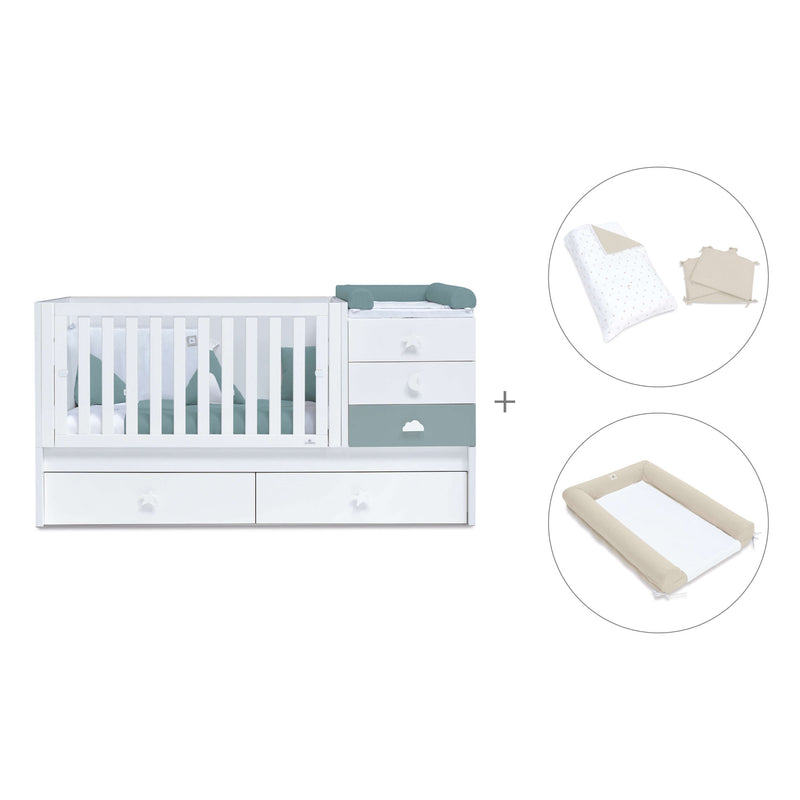 Lettino trasformabile 70x140 cm bianco/eucalipto · Sero Bubble Eucalyptus K554-M7757