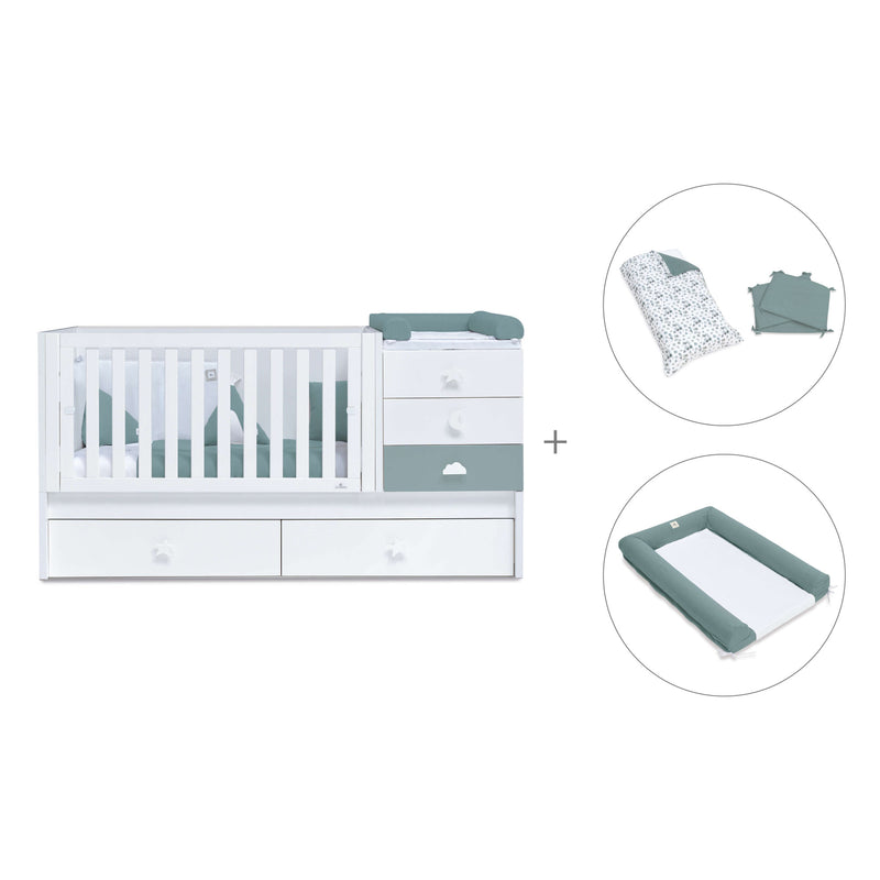 Lettino trasformabile 70x140 cm bianco/eucalipto · Sero Bubble Eucalyptus K554-M7757