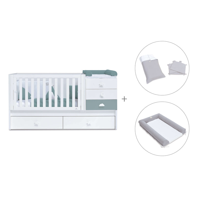 Lettino trasformabile 70x140 cm bianco/eucalipto · Sero Bubble Eucalyptus K554-M7757