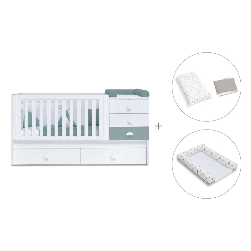 Lettino trasformabile 70x140 cm bianco/eucalipto · Sero Bubble Eucalyptus K554-M7757