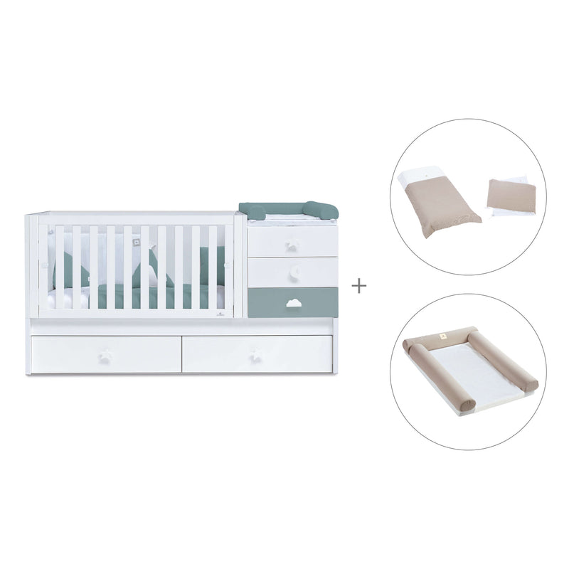 Lettino trasformabile 70x140 cm bianco/eucalipto · Sero Bubble Eucalyptus K554-M7757