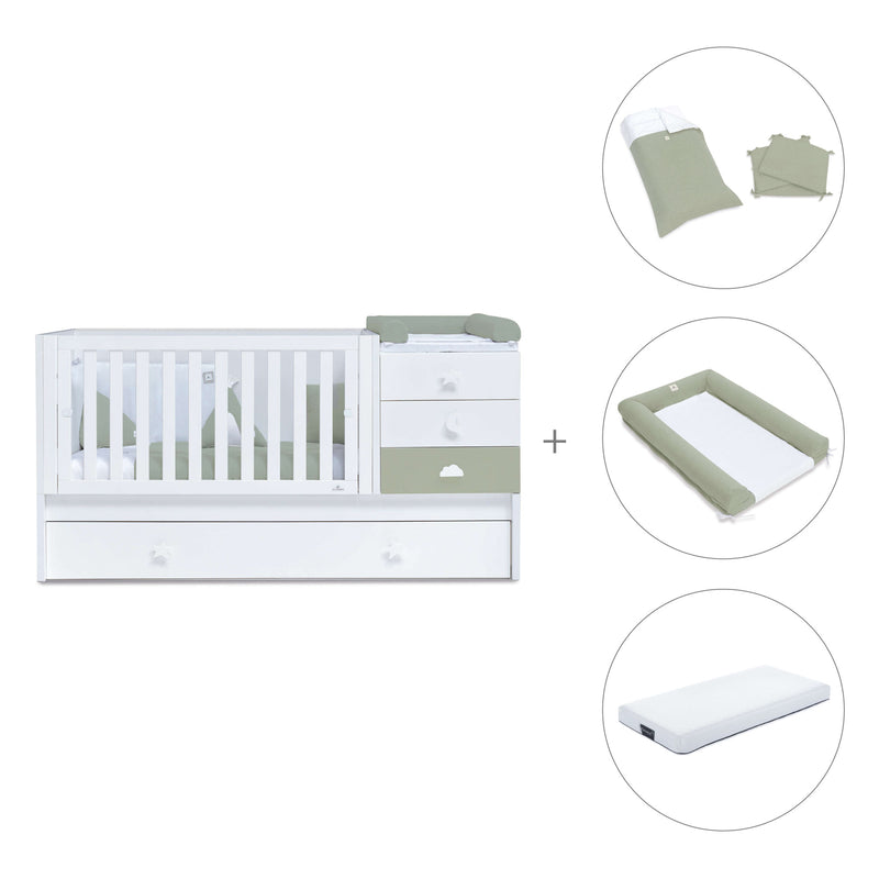 Lettino trasformabile 70x140 cm bianco/verde-oliva · Sero Bubble Erba K554-M7756