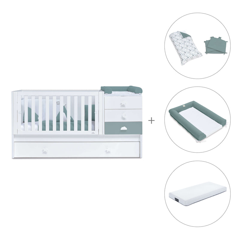 Lettino trasformabile 70x140 cm bianco/eucalipto · Sero Bubble Eucalyptus K554-M7757