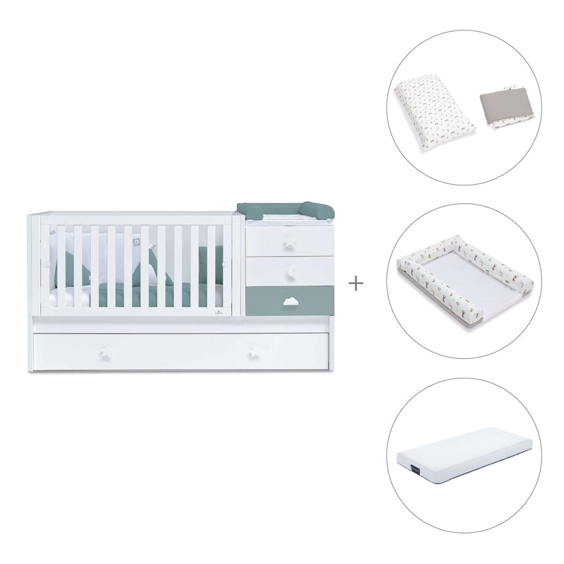 Lettino trasformabile 70x140 cm bianco/eucalipto · Sero Bubble Eucalyptus K554-M7757