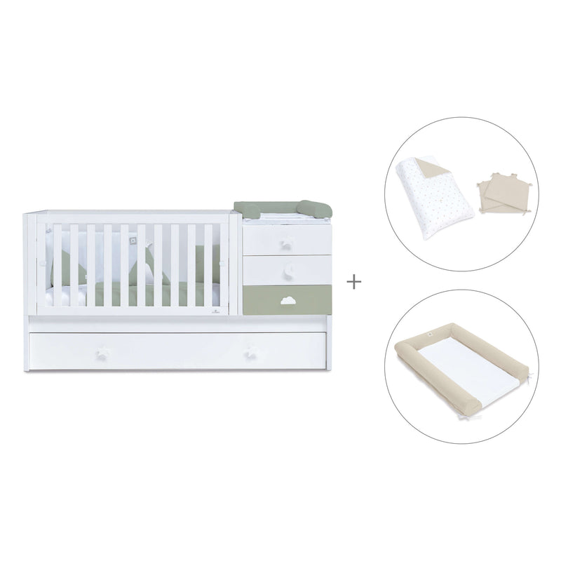 Lettino trasformabile 70x140 cm bianco/verde-oliva · Sero Bubble Erba K554-M7756