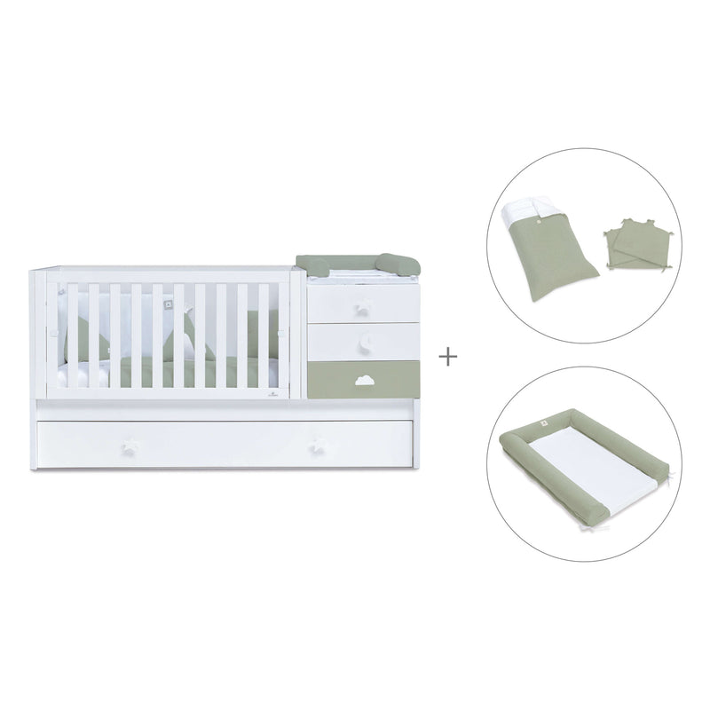 Lettino trasformabile 70x140 cm bianco/verde-oliva · Sero Bubble Erba K554-M7756