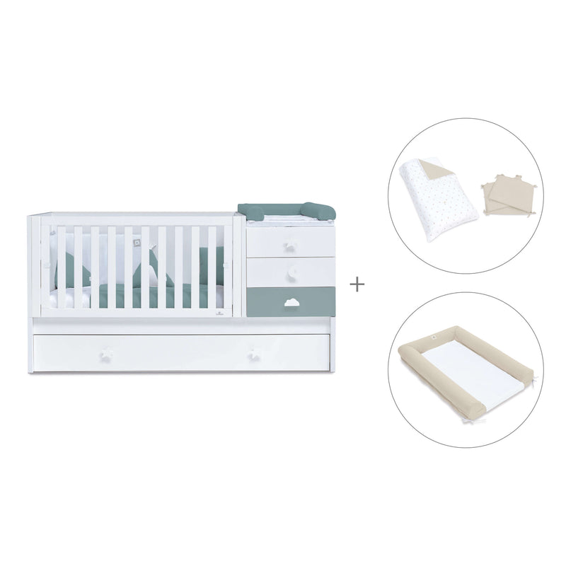 Lettino trasformabile 70x140 cm bianco/eucalipto · Sero Bubble Eucalyptus K554-M7757