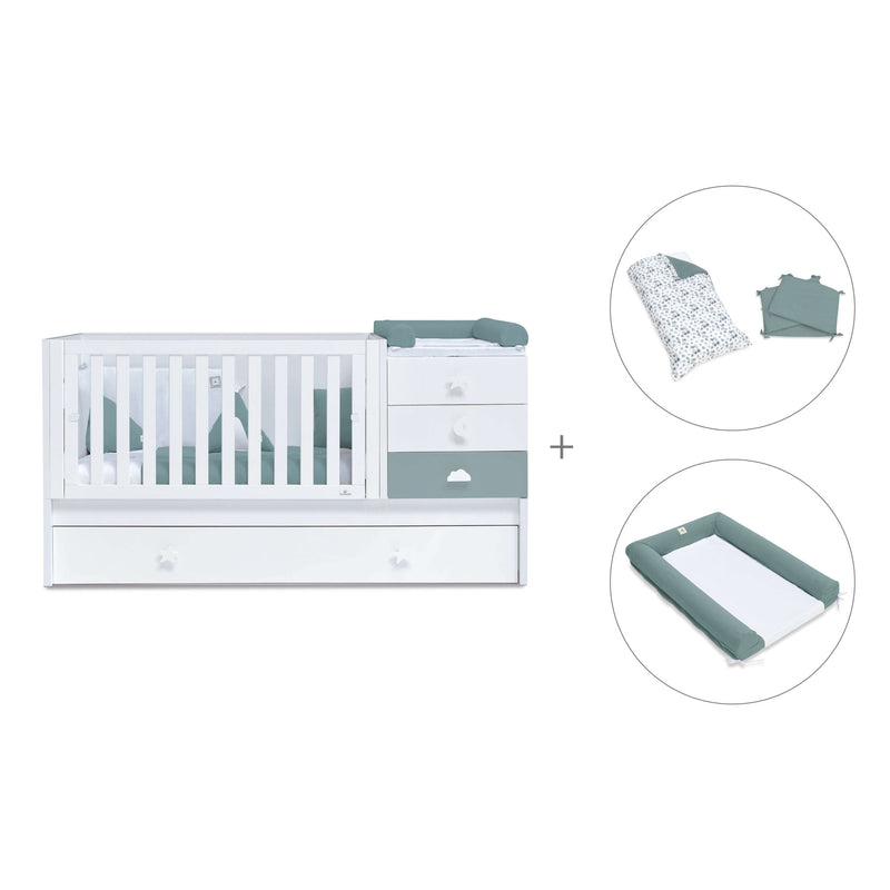 Lettino trasformabile 70x140 cm bianco/eucalipto · Sero Bubble Eucalyptus K554-M7757