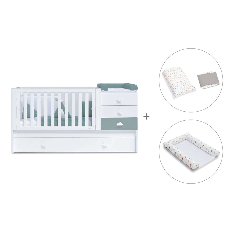 Lettino trasformabile 70x140 cm bianco/eucalipto · Sero Bubble Eucalyptus K554-M7757