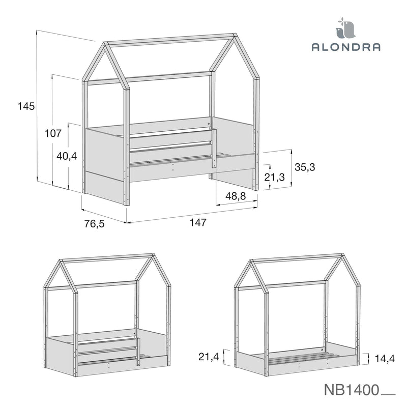 Letto-cassetta Montessori 70x140 cm legno/bianco · Sogni NB1400