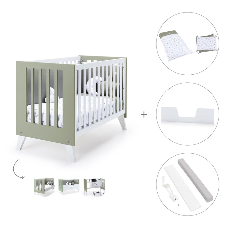 Lettino co-sleeping style nordico 60x120 cm (4in1) bianco/verde oliva · Nexo C187-M7756