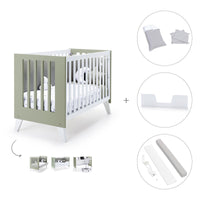 Lettino co-sleeping style nordico 60x120 cm (4in1) bianco/verde oliva · Nexo C187-M7756