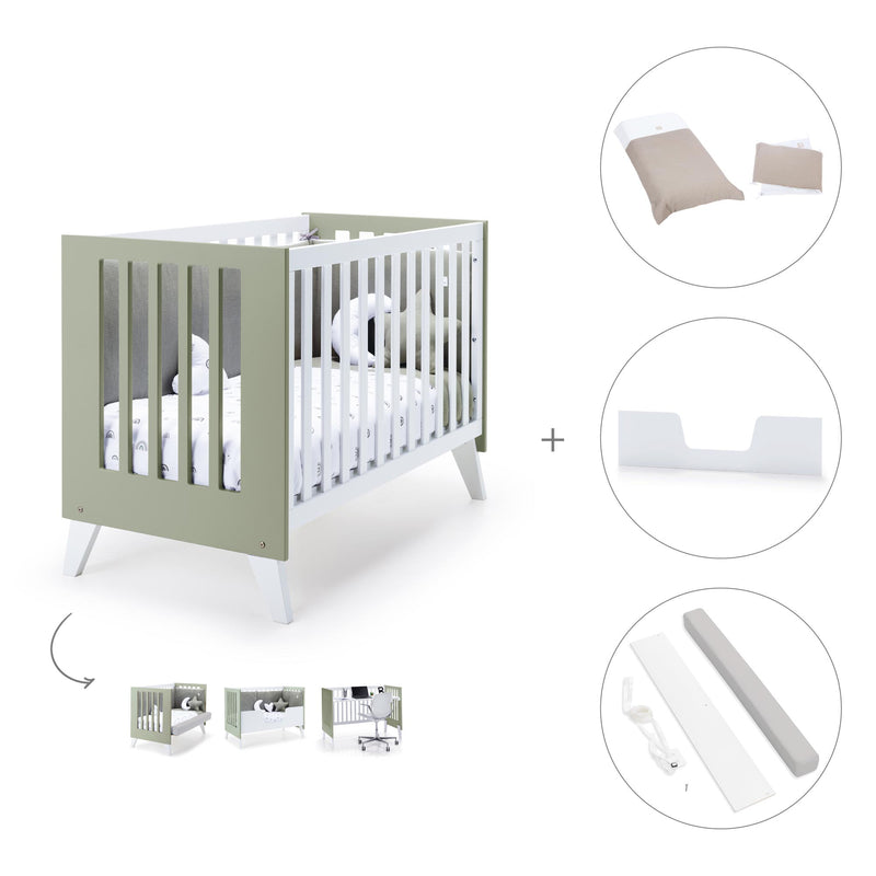 Lettino co-sleeping style nordico 60x120 cm (4in1) bianco/verde oliva · Nexo C187-M7756