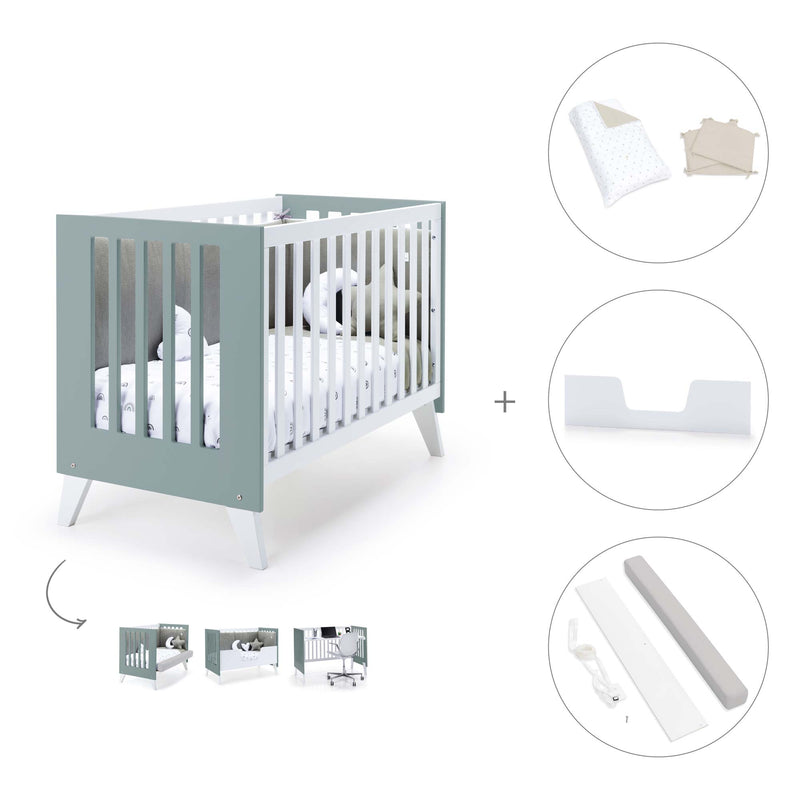 Lettino co-sleeping 60x120 cm (4in1) bianco/verde eucalipto · Nexo Due Eucalyptus