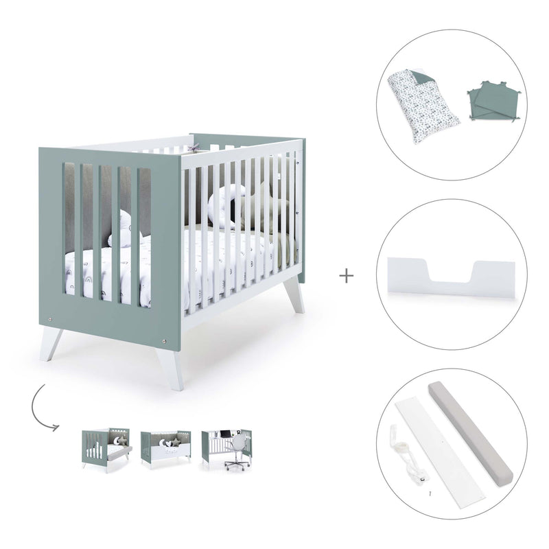 Lettino co-sleeping 60x120 cm (4in1) bianco/verde eucalipto · Nexo Due Eucalyptus