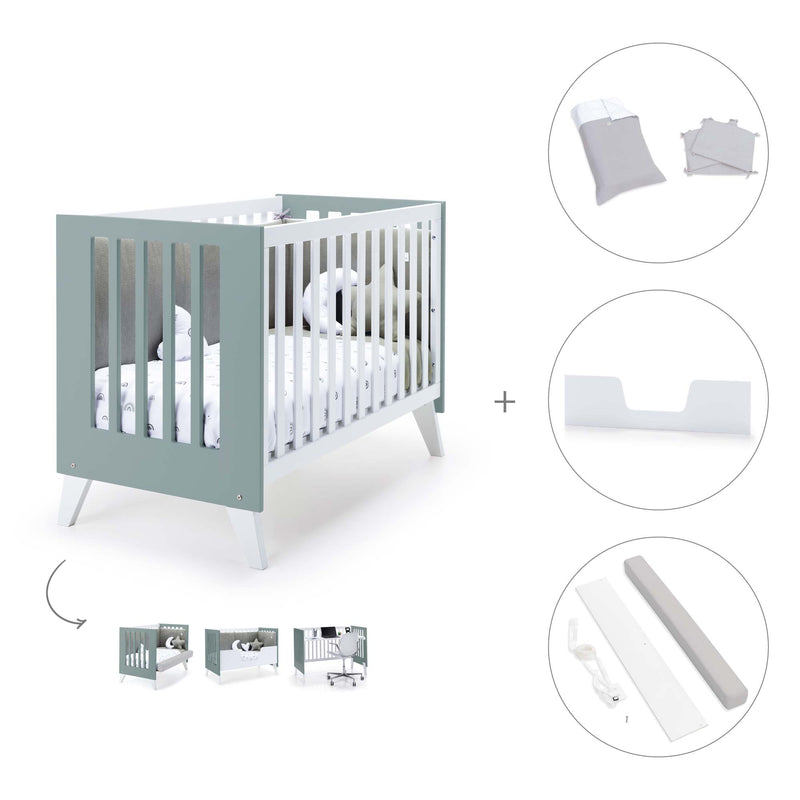 Lettino co-sleeping 60x120 cm (4in1) bianco/verde eucalipto · Nexo Due Eucalyptus