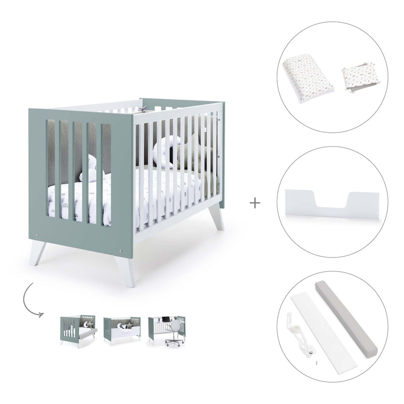 Lettino co-sleeping 60x120 cm (4in1) bianco/verde eucalipto · Nexo Due Eucalyptus