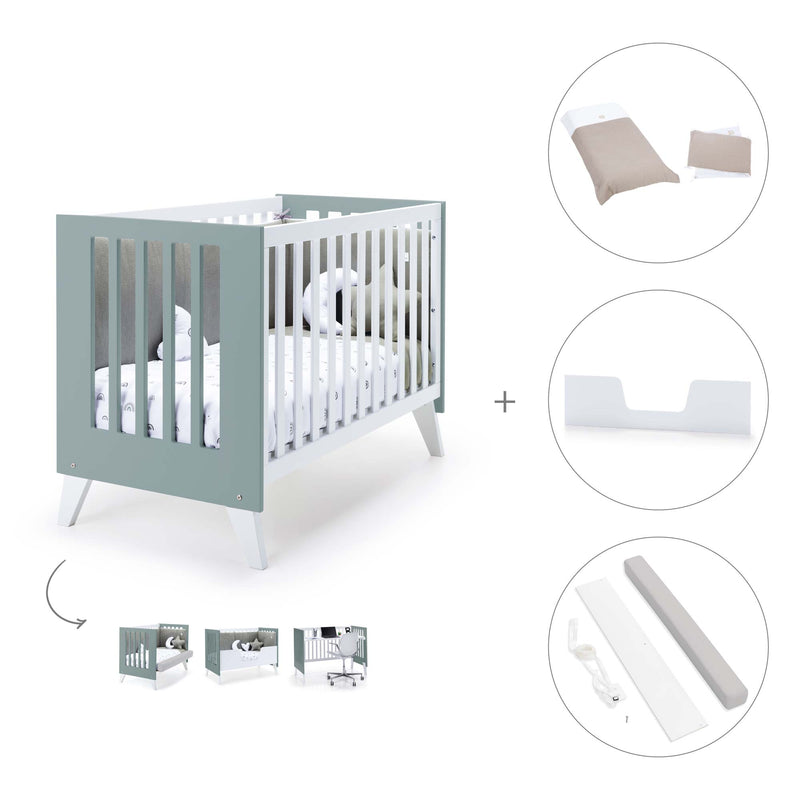 Lettino co-sleeping 60x120 cm (4in1) bianco/verde eucalipto · Nexo Due Eucalyptus