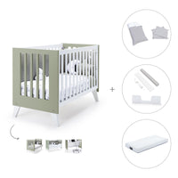Lettino co-sleeping style nordico 60x120 cm (4in1) bianco/verde oliva · Nexo C187-M7756