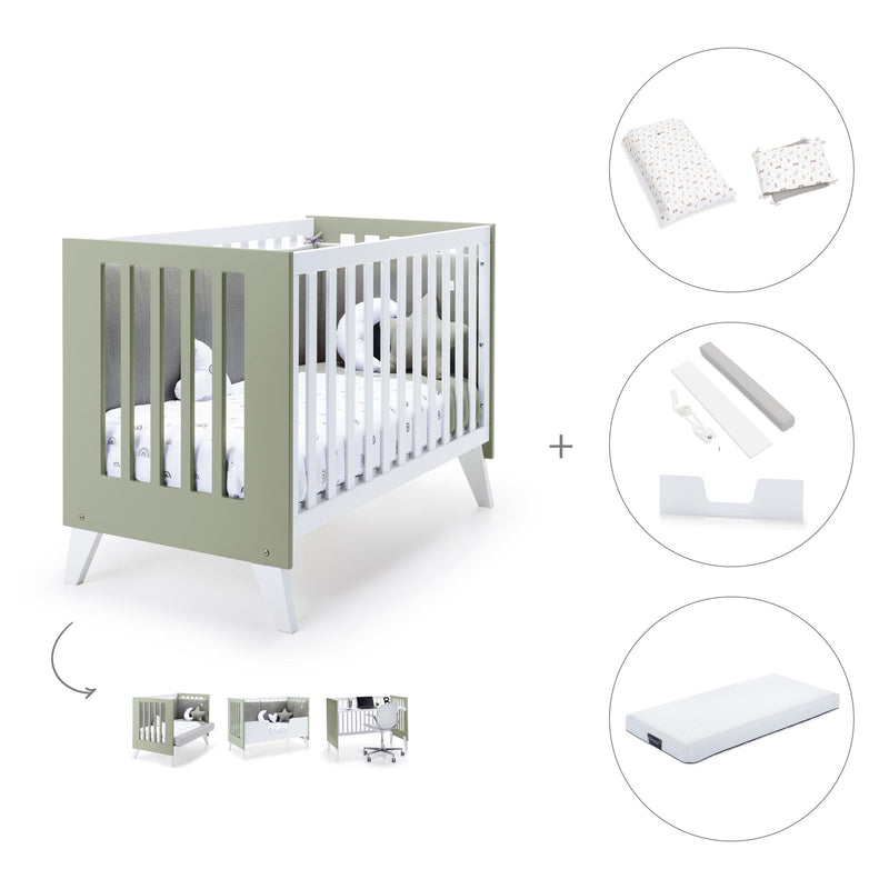 Lettino co-sleeping style nordico 60x120 cm (4in1) bianco/verde oliva · Nexo C187-M7756