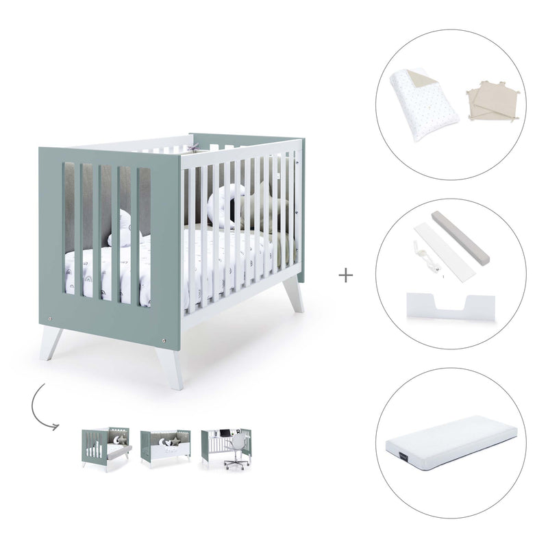 Lettino co-sleeping 60x120 cm (4in1) bianco/verde eucalipto · Nexo Due Eucalyptus