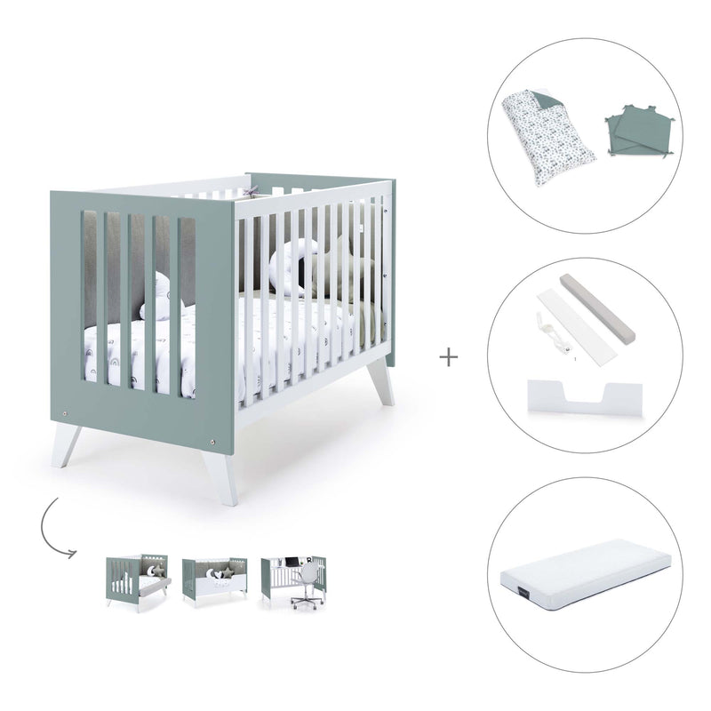 Lettino co-sleeping 60x120 cm (4in1) bianco/verde eucalipto · Nexo Due Eucalyptus