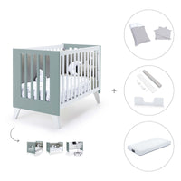 Lettino co-sleeping 60x120 cm (4in1) bianco/verde eucalipto · Nexo Due Eucalyptus