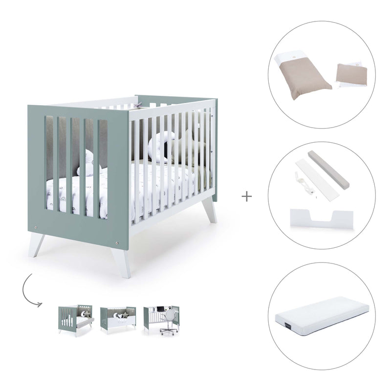 Lettino co-sleeping 60x120 cm (4in1) bianco/verde eucalipto · Nexo Due Eucalyptus