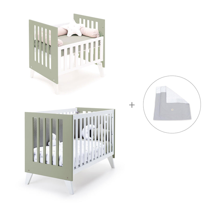 Culla e lettino insieme (7in1) bianco/verde-oliva · Nexo Tre Erba