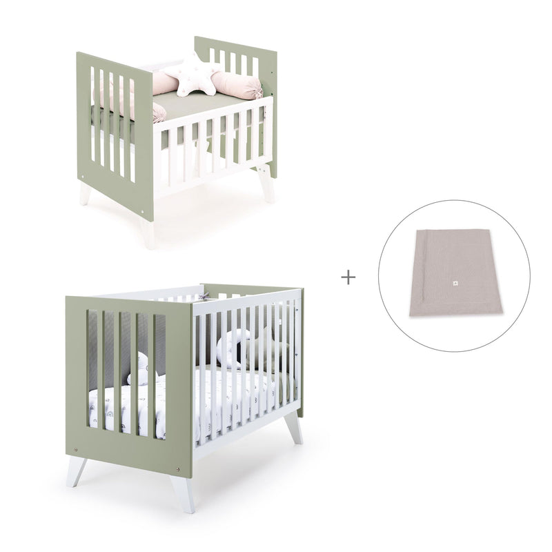Culla e lettino insieme (7in1) bianco/verde-oliva · Nexo Tre Erba