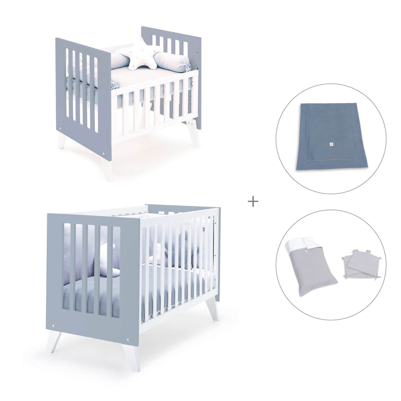 Culla e lettino insieme (7in1) bianco/blu · Nexo Tre Blu denim