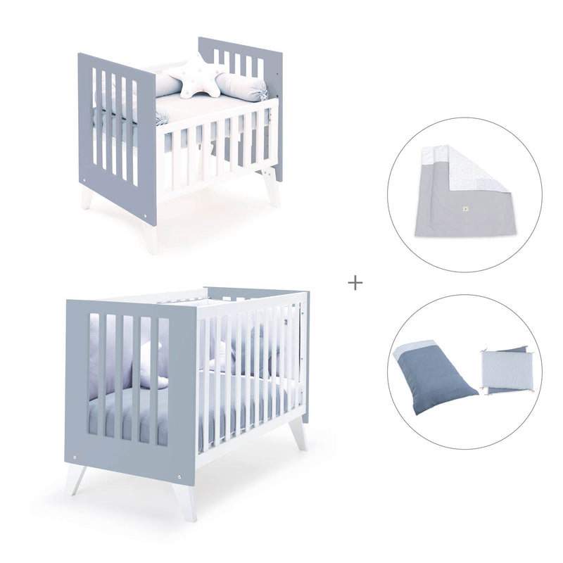 Culla e lettino insieme (7in1) bianco/blu · Nexo Tre Blu denim