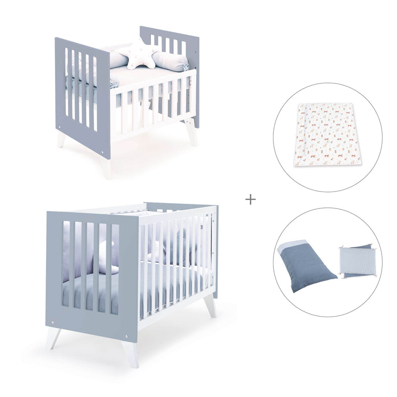 Culla e lettino insieme (7in1) bianco/blu · Nexo Tre Blu denim
