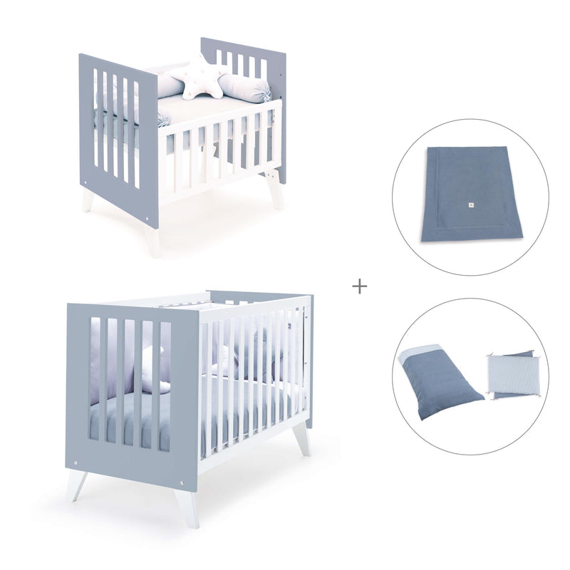Culla e lettino insieme (7in1) bianco/blu · Nexo Tre Blu denim