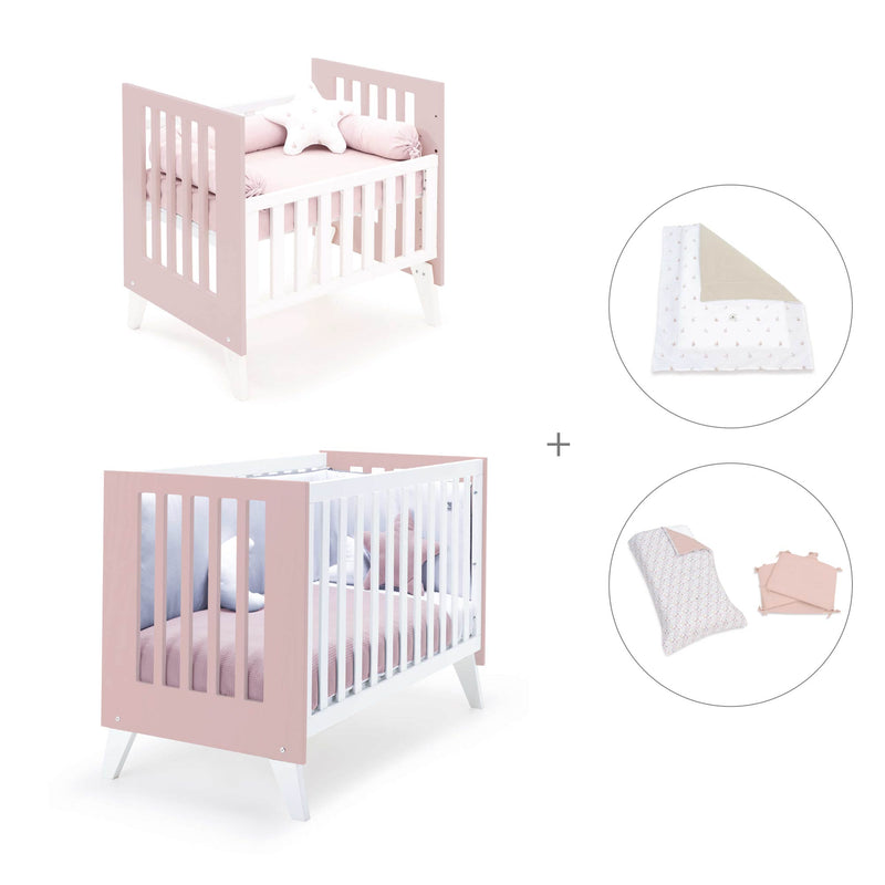 Culla e lettino insieme (7in1) bianco/rosa chiaro · Nexo Tre Flamingo
