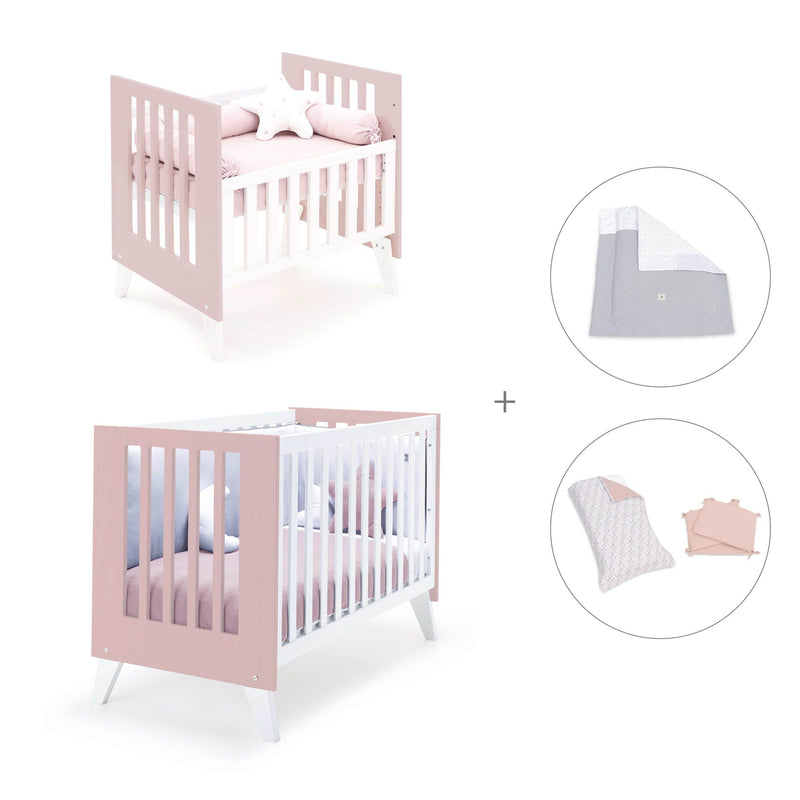 Culla e lettino insieme (7in1) bianco/rosa chiaro · Nexo Tre Flamingo