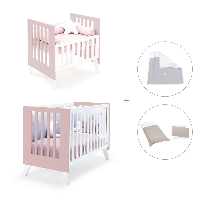 Culla e lettino insieme (7in1) bianco/rosa chiaro · Nexo Tre Flamingo