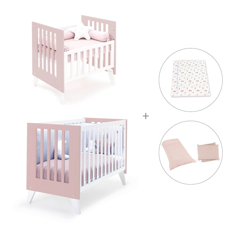 Culla e lettino insieme (7in1) bianco/rosa chiaro · Nexo Tre Flamingo