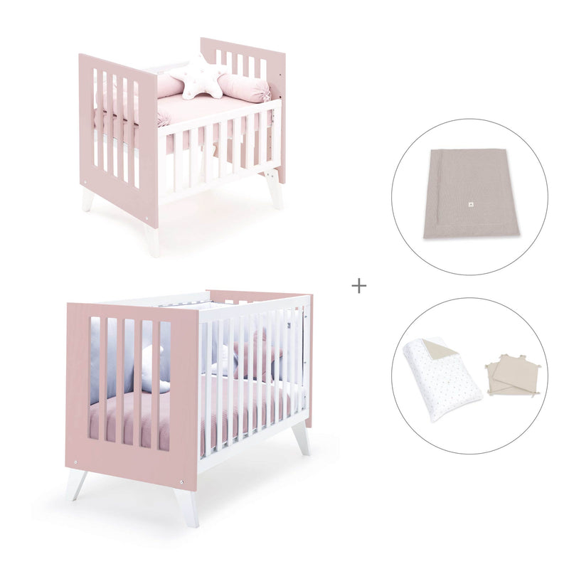 Culla e lettino insieme (7in1) bianco/rosa chiaro · Nexo Tre Flamingo