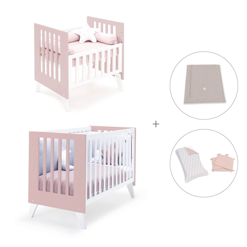 Culla e lettino insieme (7in1) bianco/rosa chiaro · Nexo Tre Flamingo