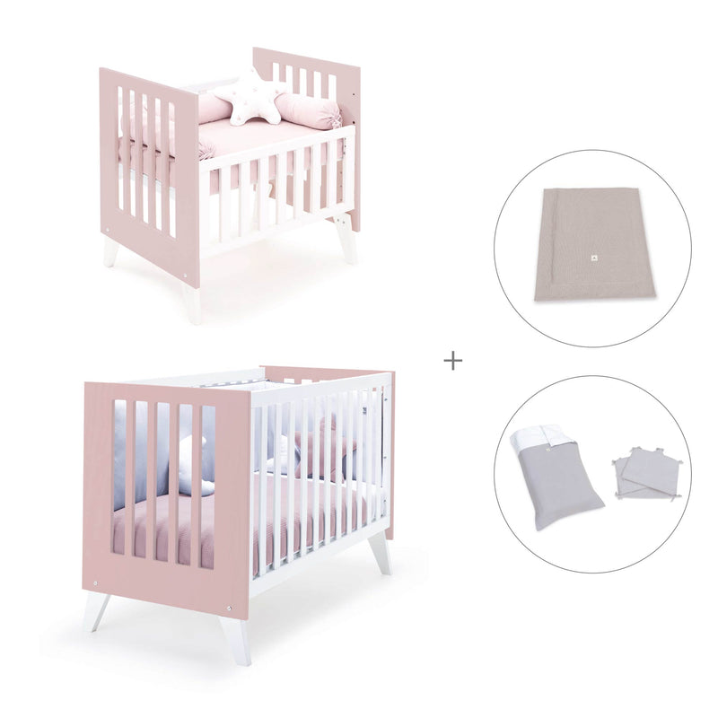 Culla e lettino insieme (7in1) bianco/rosa chiaro · Nexo Tre Flamingo