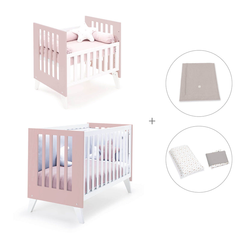 Culla e lettino insieme (7in1) bianco/rosa chiaro · Nexo Tre Flamingo