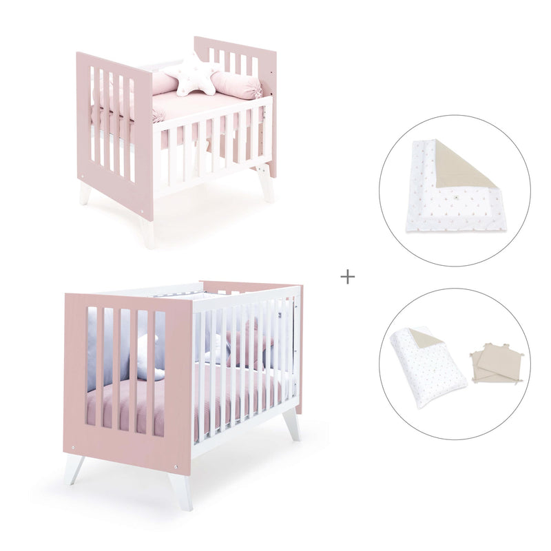 Culla e lettino insieme (7in1) bianco/rosa chiaro · Nexo Tre Flamingo