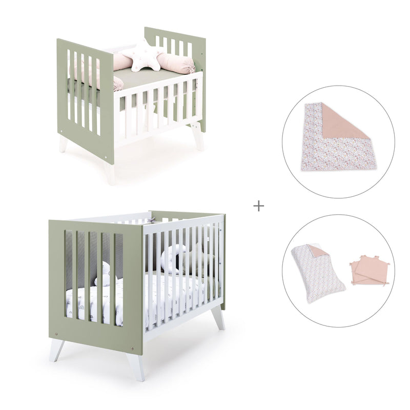 Culla e lettino insieme (7in1) bianco/verde-oliva · Nexo Tre Erba